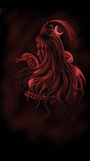 Sivan Dark Fantasy Portrait with Crescent Moon and Flowing Red Hair HD phone wallpaper