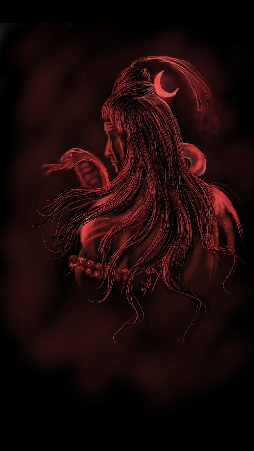 Sivan Dark Fantasy Portrait with Crescent Moon and Flowing Red Hair HD phone wallpaper