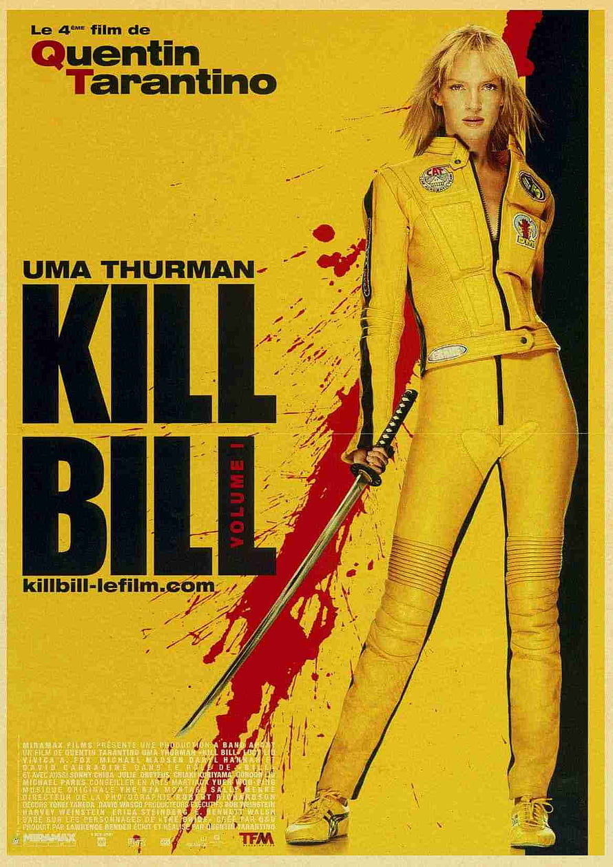 Kill Bill Volume 1 Movie Poster Featuring Uma Thurman in Yellow Racing Suit HD phone wallpaper