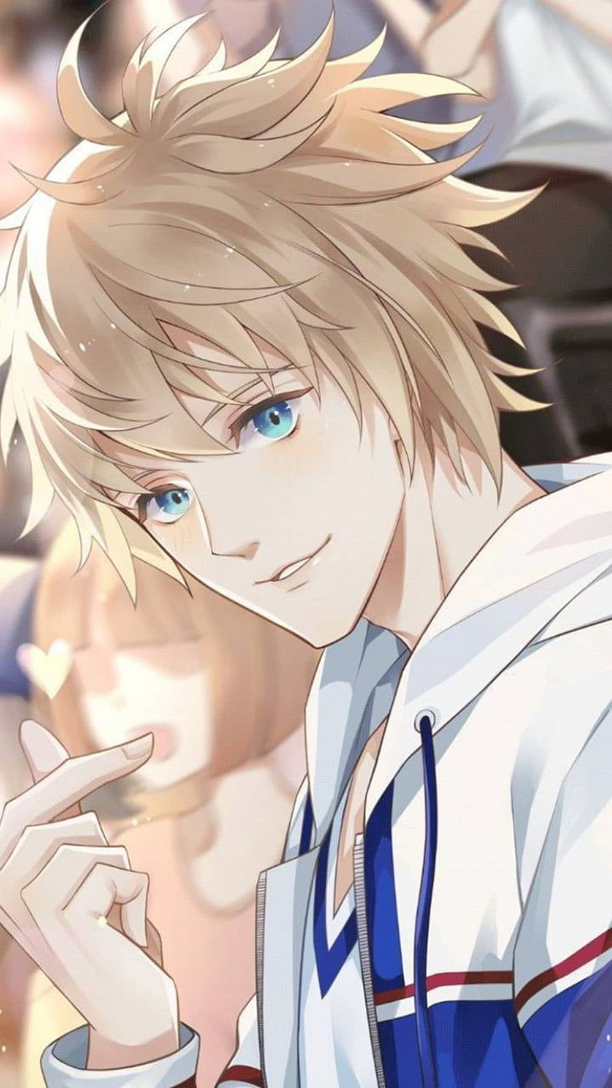 Blond Anime Boy With Blue Eyes Wearing A White And Blue Hoodie HD phone wallpaper