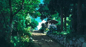Studio Ghibli Countryside Pathway With Cottage And Hydrangeas From Only Yesterday HD wallpaper