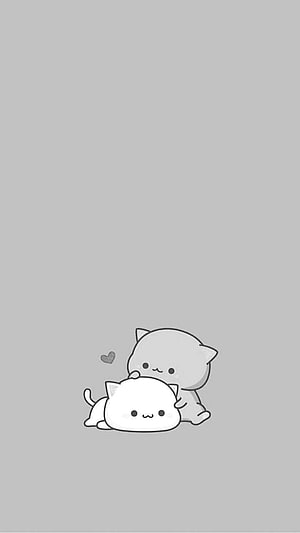 Cute Kawaii Cartoon Cats Hugging on Soft Gray Background HD phone wallpaper