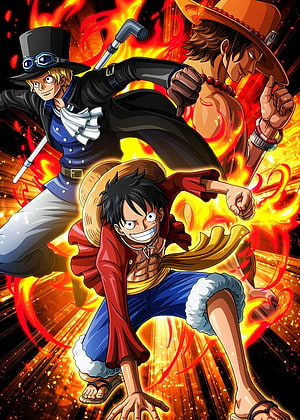One Piece Luffy Ace Sabo Dynamic Action Anime Poster HD phone wallpaper