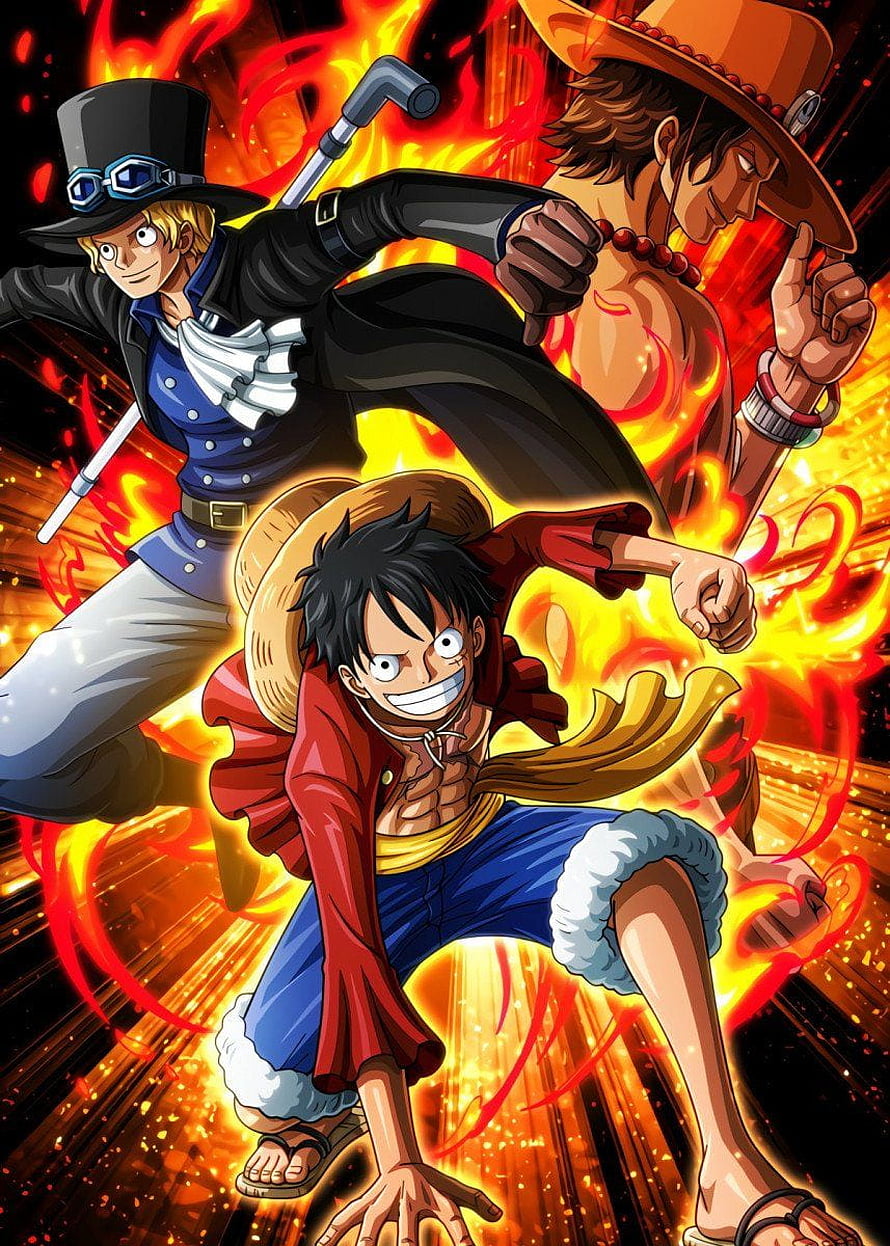 One Piece Luffy Ace Sabo Dynamic Action Anime Poster HD phone wallpaper