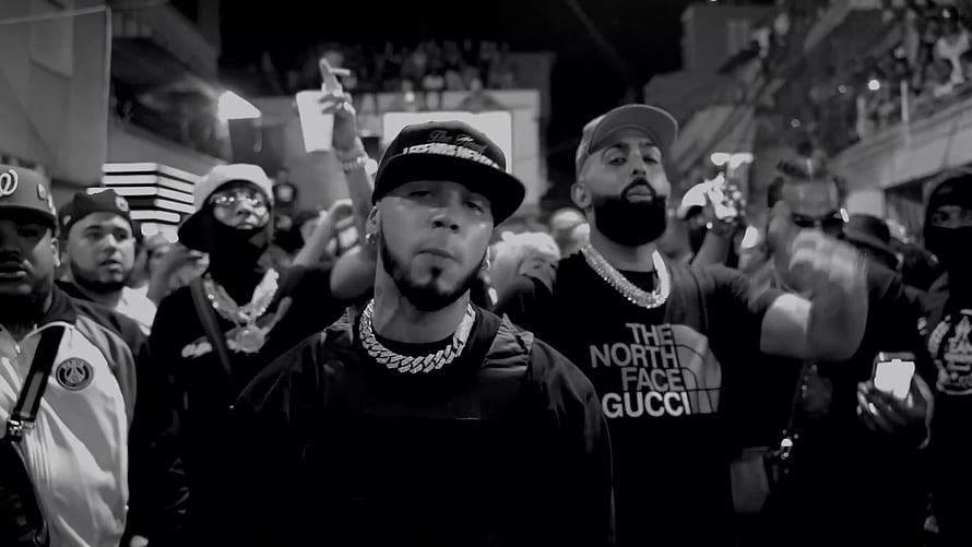 Anuel AA and Eladio Carrión in Black and White Street Scene HD wallpaper