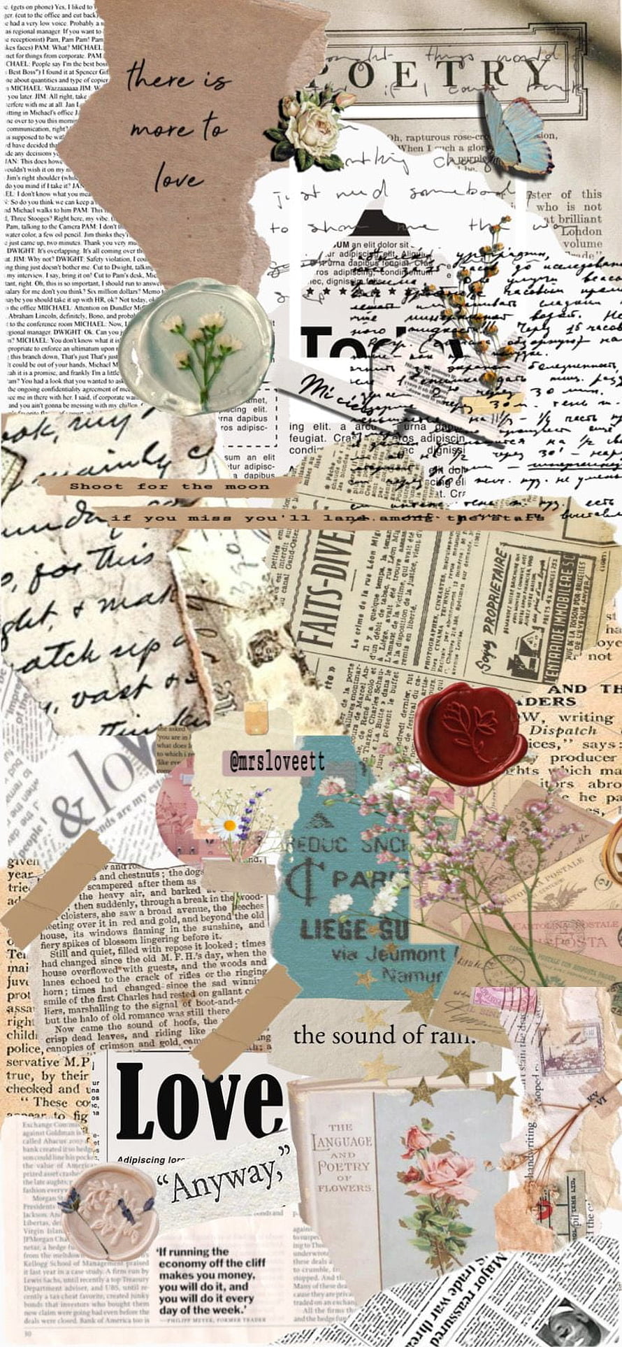 Vintage Rose Scrapbook Aesthetic with Wax Seal and Butterfly HD phone wallpaper