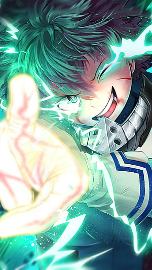 Izuku Midoriya unleashing green energy in My Hero Academia anime artwork HD phone wallpaper