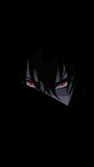 Dark Anime Character with Glowing Red Eyes in Shadow HD phone wallpaper