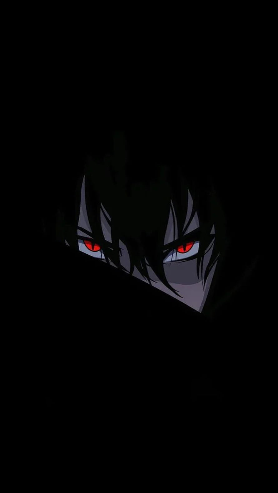 Dark Anime Character with Glowing Red Eyes in Shadow HD phone wallpaper