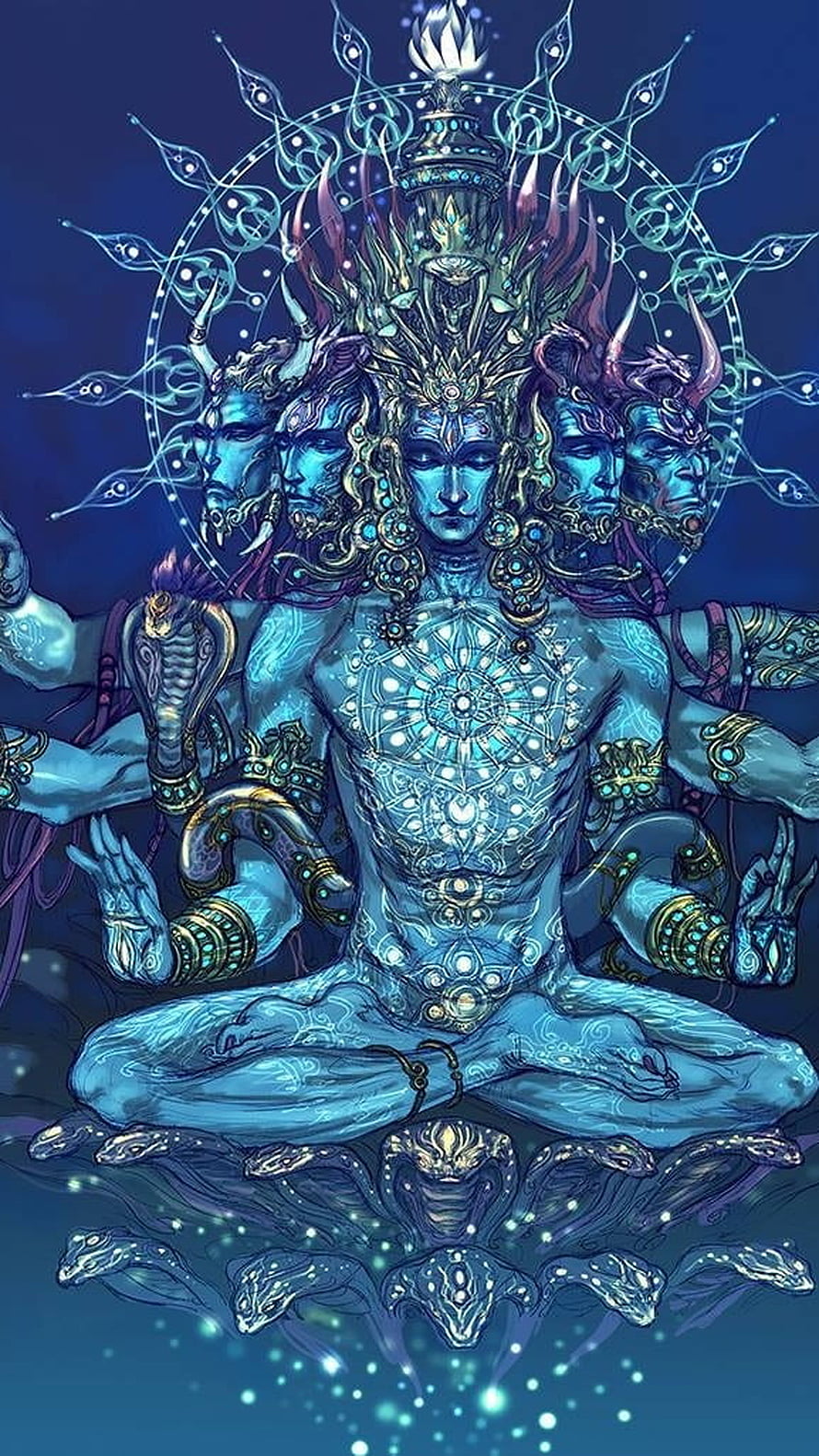 Panchmukhi Shiva Meditating with Serpents and Cosmic Mandala HD phone wallpaper