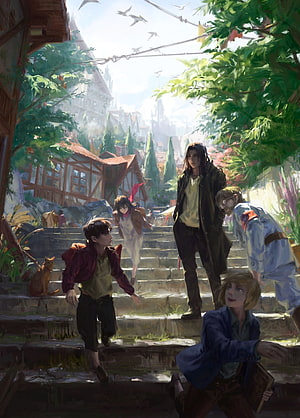 Attack on Titan Eren and Zeke in a Lush Village Setting Digital Illustration HD phone wallpaper