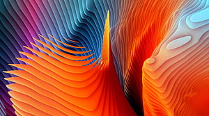 Vibrant Abstract 3D Wave Pattern with Layered Orange and Blue Curves HD wallpaper