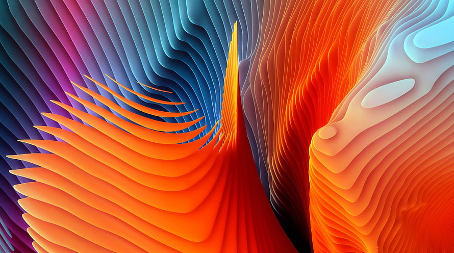Vibrant Abstract 3D Wave Pattern with Layered Orange and Blue Curves HD wallpaper