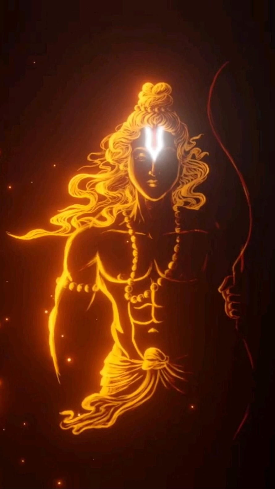 Glowing Golden Line Art of Lord Rama Holding a Bow and Arrow HD phone wallpaper