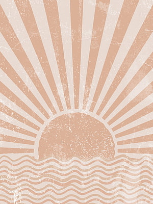 Minimalist Boho Sunburst Over Ocean Waves in Muted Terracotta and Cream Tones HD phone wallpaper