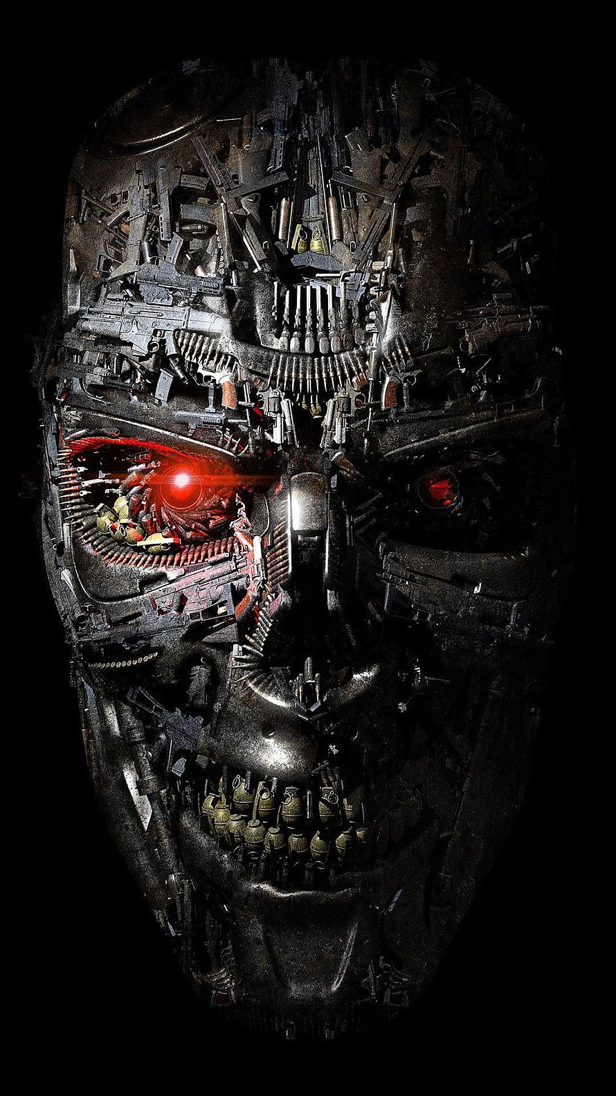 Grim Skull Sculpture Assembled From Military Firearms and Ammunition HD phone wallpaper