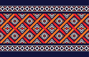 Vibrant Ethnic Geometric Pattern with Diamond and Cross Motifs in Red Orange and Navy HD wallpaper