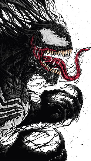 Venom Marvel Comic Illustration with Long Tongue and Sharp Claws HD phone wallpaper