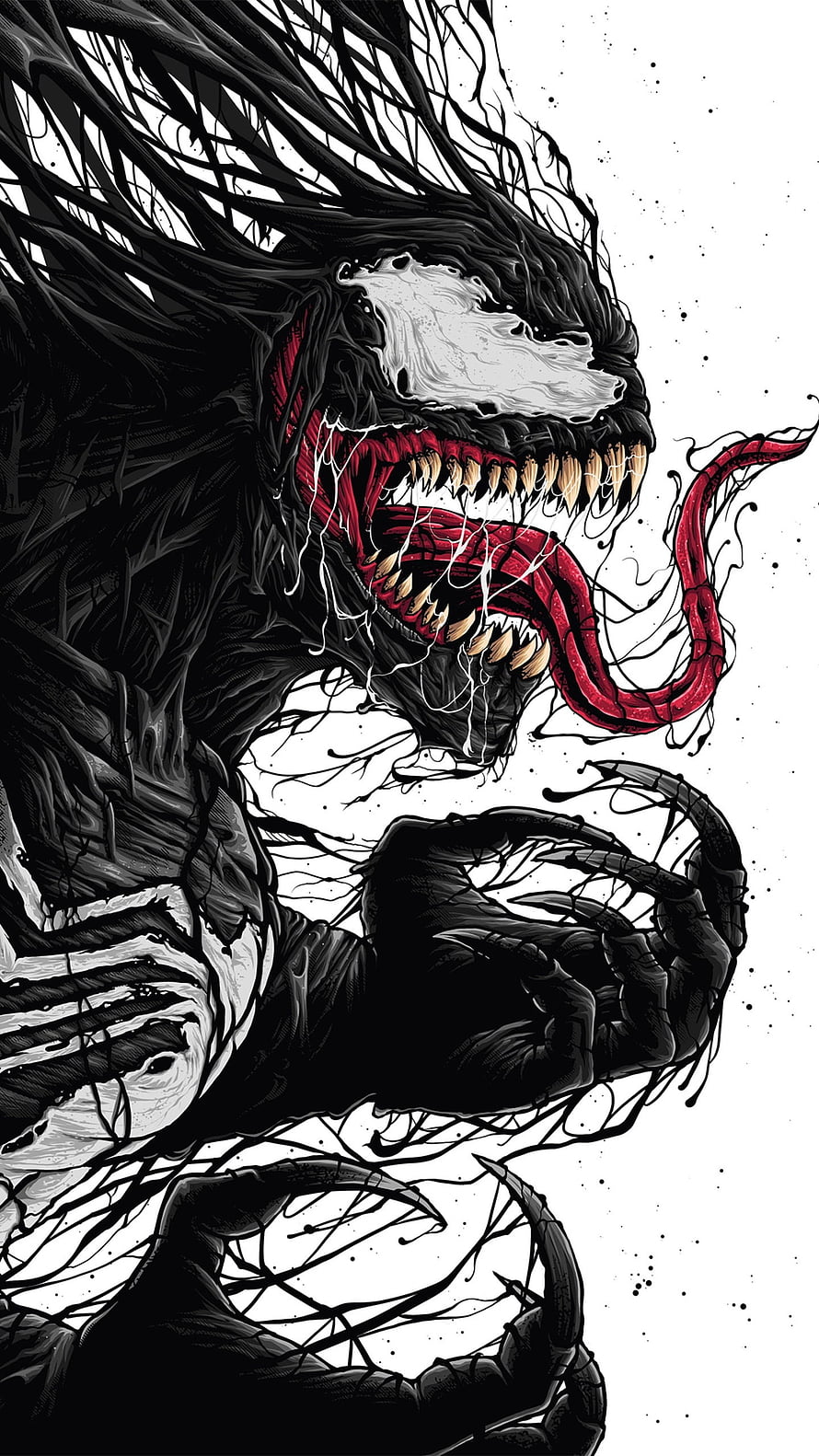 Venom Marvel Comic Illustration with Long Tongue and Sharp Claws HD phone wallpaper