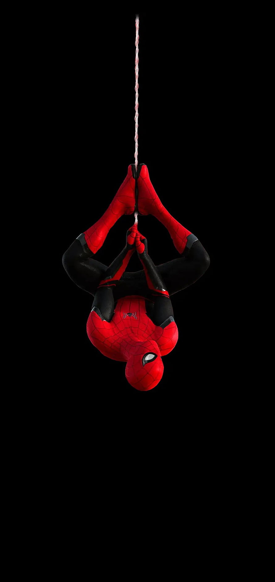 Spider-Man Hanging Upside Down From Web Against Black Background HD phone wallpaper