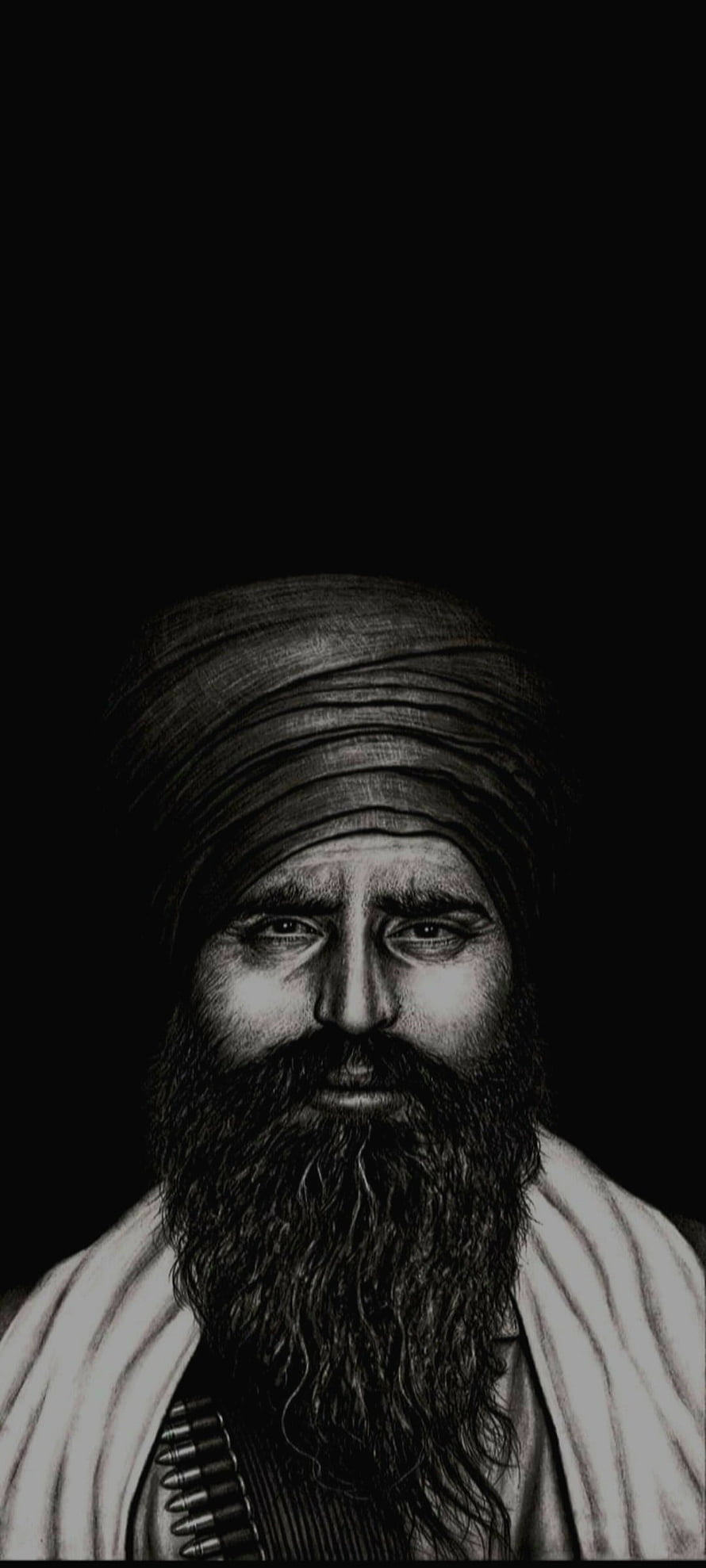 Sant Bhindranwale Portrait: Black and White Illustration of Sikh Leader with Turban and Beard HD phone wallpaper