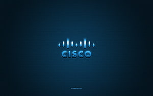 Cisco Corporate Logo with Glowing Blue Bars on Dark Carbon Fiber Background HD wallpaper
