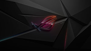 Asus ROG Strix Gaming Logo with Neon RGB Glow on Dark Geometric Background HD wallpaper