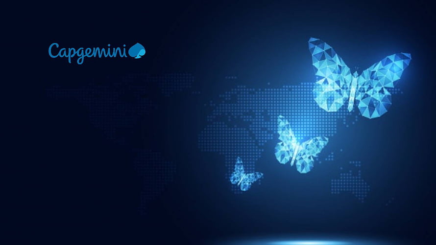 Capgemini Corporate Branding with Geometric Blue Butterflies and Digital World Map HD wallpaper