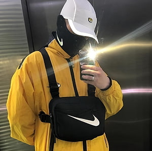 Yellow Nike Windbreaker and Black Chest Bag Streetwear Mirror Selfie HD wallpaper