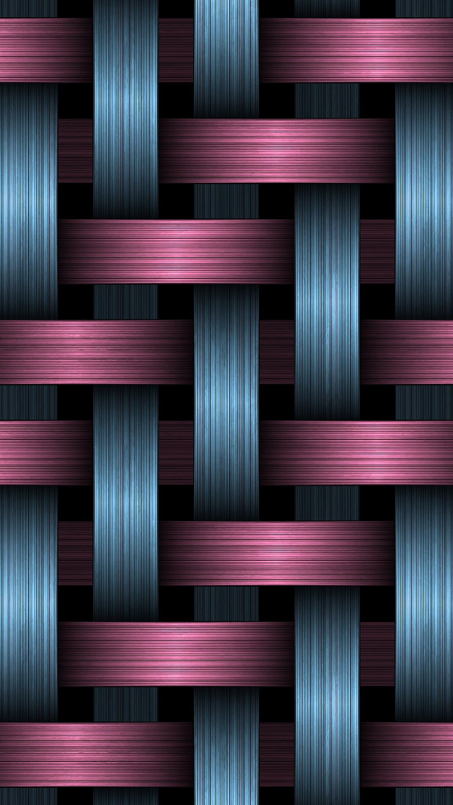 Metallic Woven Basket Pattern with Pink and Blue Stripes on Black Background HD phone wallpaper