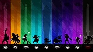 The Legend of Zelda Silhouette Lineup Featuring Hero and Villain Characters HD wallpaper