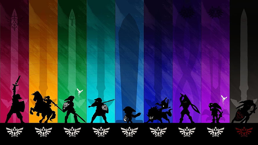 The Legend of Zelda Silhouette Lineup Featuring Hero and Villain Characters HD wallpaper