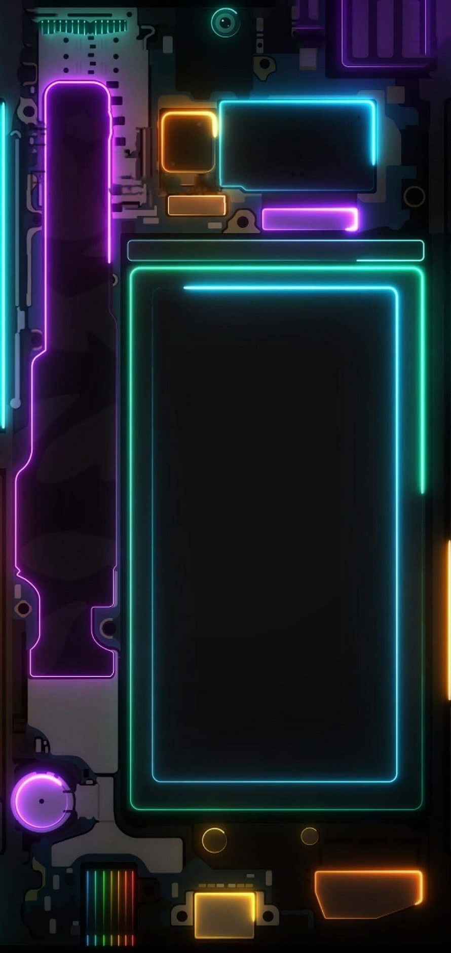 Neon Cyberpunk Smartphone Circuit Board with Glowing Internal Components HD phone wallpaper