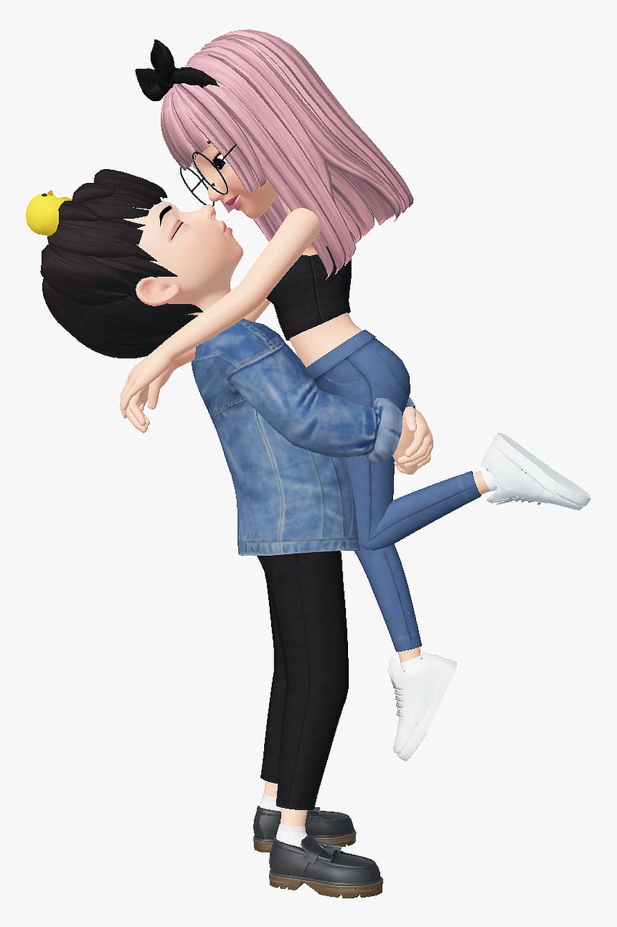 3D Rendered Anime Couple in Romantic Embrace with Pink Hair and Denim Jacket HD phone wallpaper