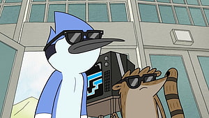 Mordecai and Rigby in Sunglasses from Regular Show Animated Series HD wallpaper