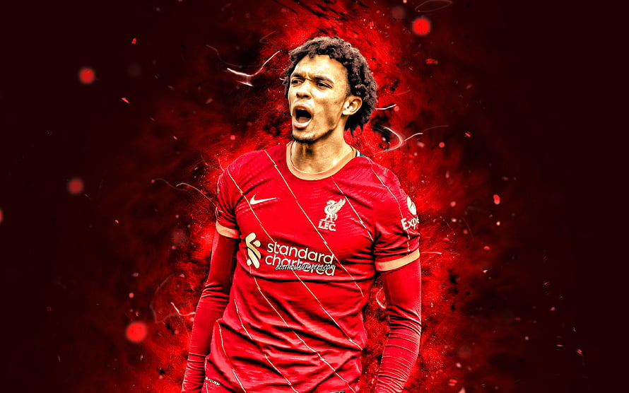 Trent Alexander-Arnold in Liverpool FC Home Kit with Dramatic Red Smoke Background HD wallpaper
