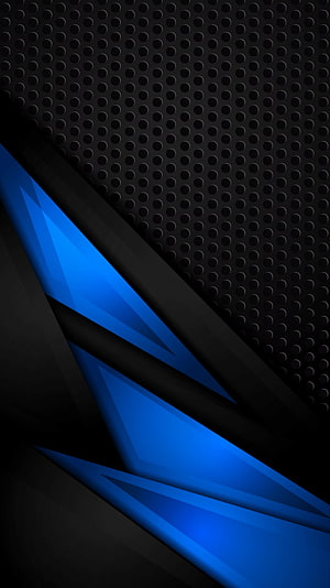 Sleek Black and Blue Geometric Abstract Wallpaper with Perforated Metal Texture HD phone wallpaper
