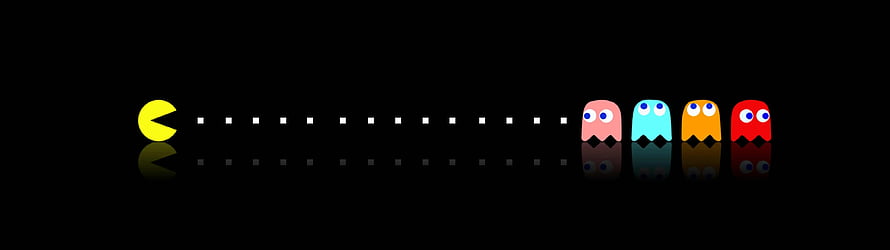 Pac-Man and Ghosts Chasing Dots on Black Background HD wallpaper