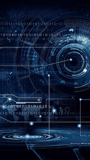 Futuristic Digital Interface with Binary Code and Global Network Data Visualization HD phone wallpaper