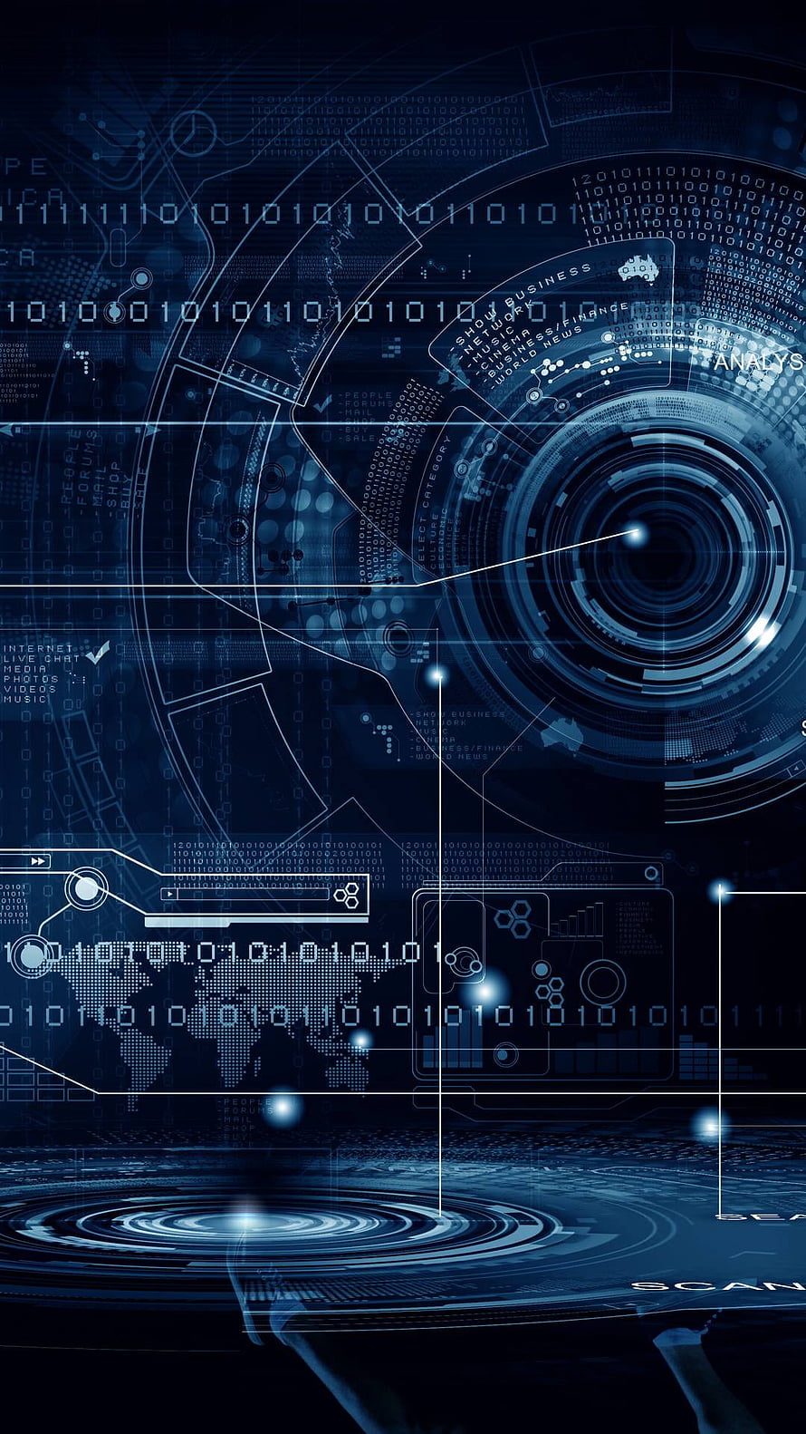 Futuristic Digital Interface with Binary Code and Global Network Data Visualization HD phone wallpaper