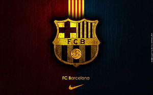 FC Barcelona Crest Emblem on Dark Textured Background with Nike Logo HD wallpaper