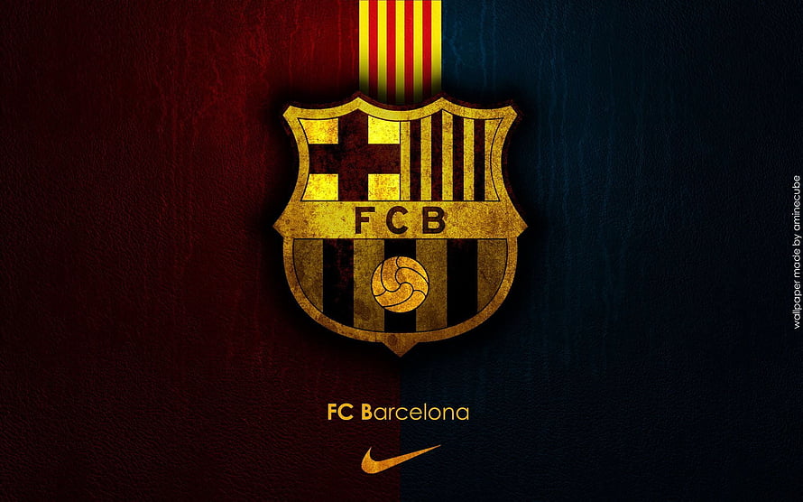 FC Barcelona Crest Emblem on Dark Textured Background with Nike Logo HD wallpaper