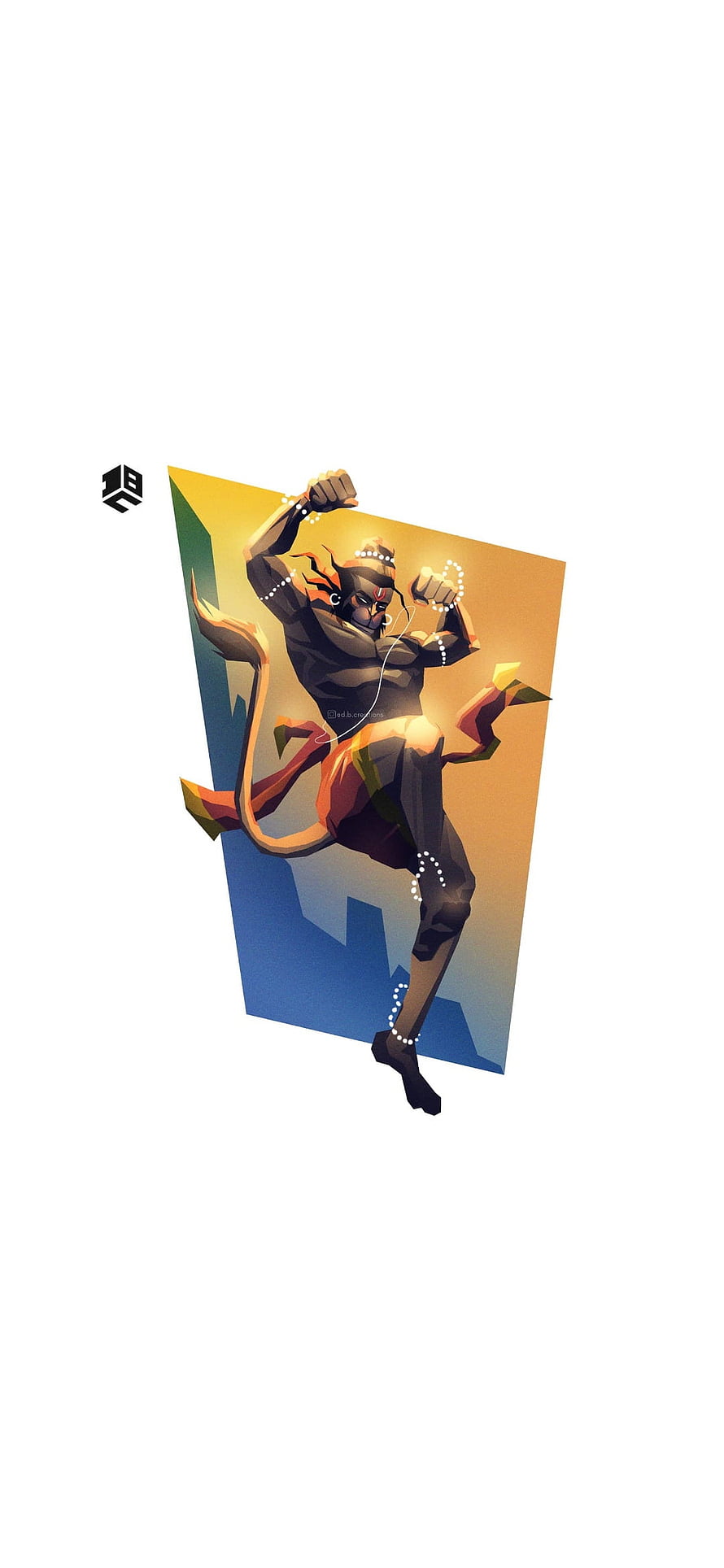 Hanuman Dynamic Low Poly Digital Art Illustration with Vibrant Geometric Background HD phone wallpaper