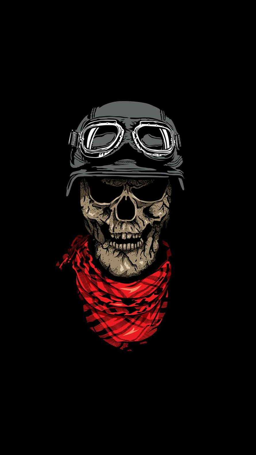 Biker Skull with Aviator Goggles and Red Bandana on Black Background HD phone wallpaper