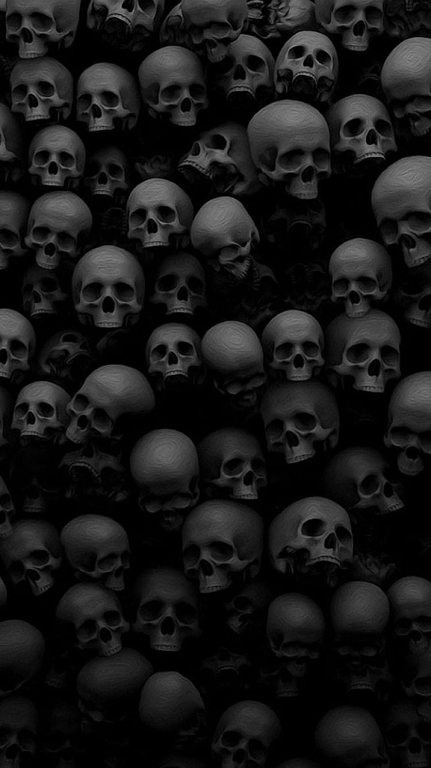 Dense Pattern of Human Skulls in Dark Monochrome Tones HD phone wallpaper