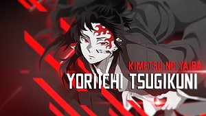 Yoriichi Tsugikuni from Demon Slayer in Dramatic Red and Black Anime Art HD wallpaper