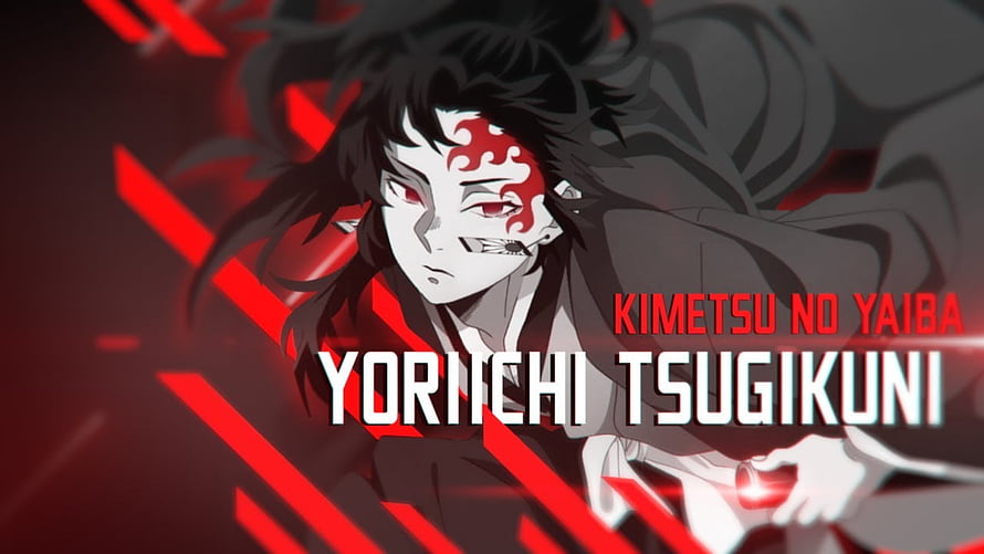 Yoriichi Tsugikuni from Demon Slayer in Dramatic Red and Black Anime Art HD wallpaper