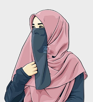 Pink Hijab and Niqab Muslim Woman Vector Illustration, vector #hijab #niqab #cadar. animes nd drawings in 2019, Muslim Girl Cartoon HD phone wallpaper