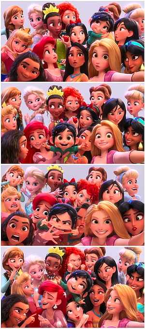 Group of Disney Princesses in 3D Animated Style with Expressive Faces HD phone wallpaper