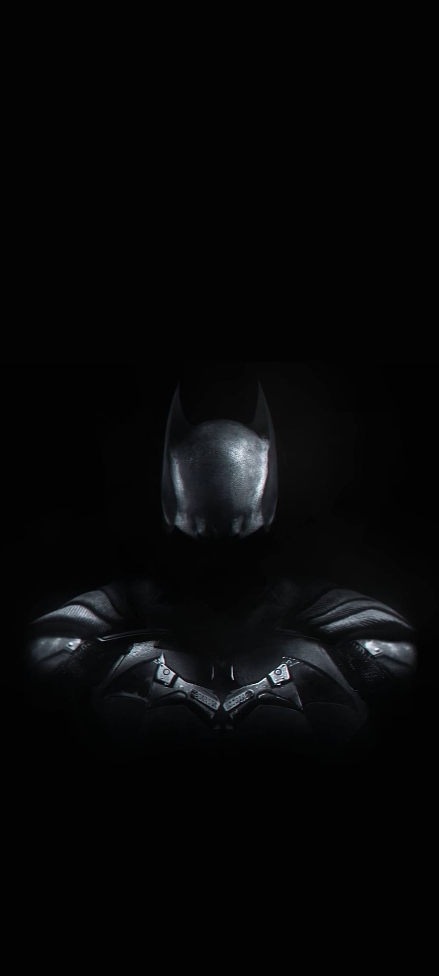 Batman Dark Knight Armor Portrait in Deep Shadow and Black Background HD phone wallpaper